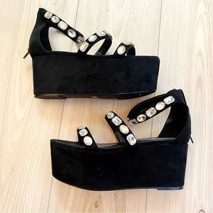 Black Bejeweled Gemstone Lemon Drop Platforms